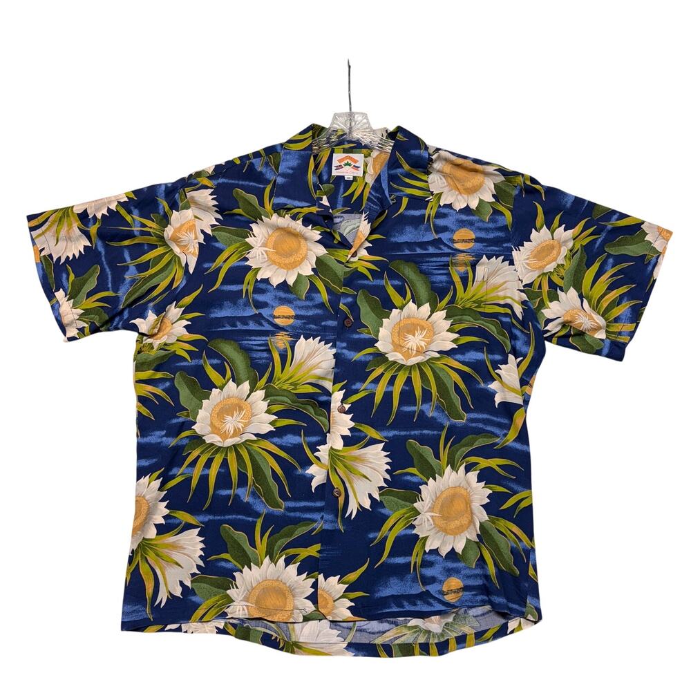 Vintage Pineapple Juice Hawaiian Shirt Mens XL Blue Floral Aloha Camp USA Made